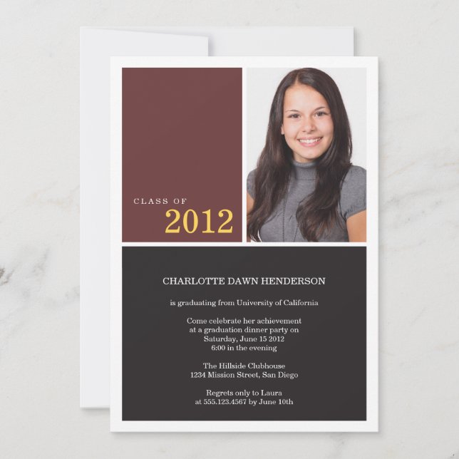 Sencilla invitación moderna marrón de graduación d (Anverso)