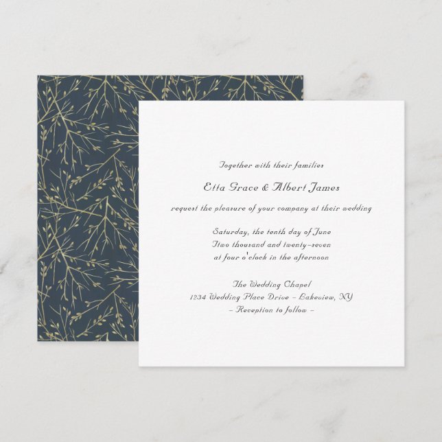 Sencilla Tarjeta de Boda Cuadrada Botánica Elegant (Anverso / Reverso)