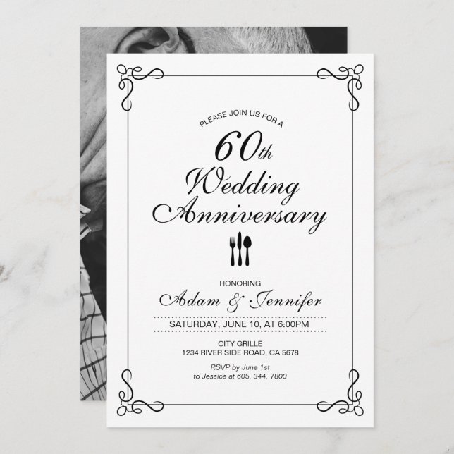 Sencilla tarjeta de invitación al 60° aniversario  (Anverso / Reverso)