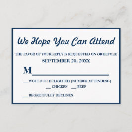 Sencilla tarjeta de respuesta de RSVP de boda azul