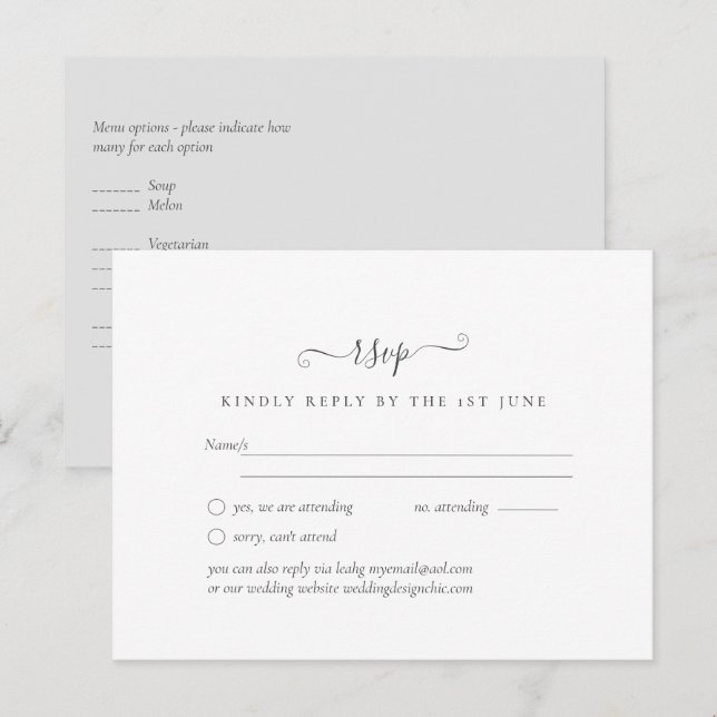 Sencilla Tarjeta de Respuesta RSVP de Boda Blanca  (Anverso / Reverso)