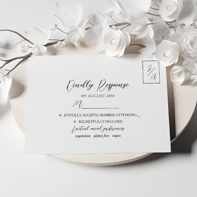 Sencilla Tarjeta de RSVP de Boda en Negro y Blanco (Subido por el creador)
