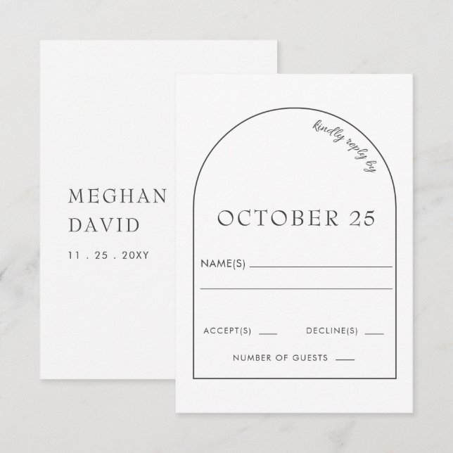 Sencilla tarjeta RSVP de Boda de Arco Moderno (Anverso / Reverso)