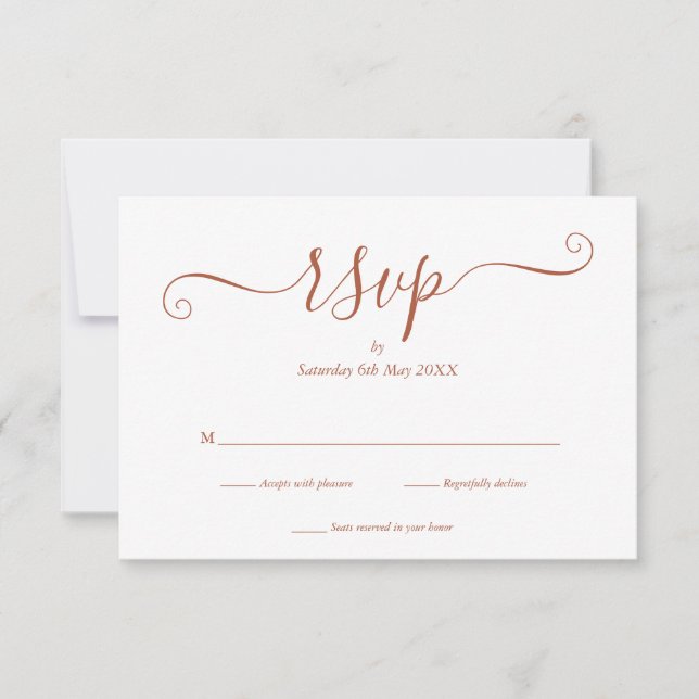 Sencilla tarjeta RSVP de escritura Terracotta Wedd (Anverso)