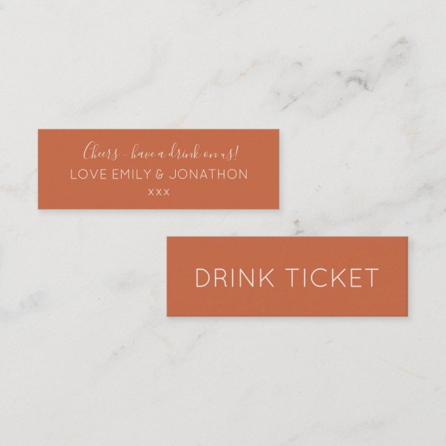 Sencilla Teracotta Boda Recepción Bebidas Ticket (Anverso / Reverso)