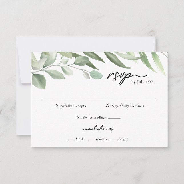 Sencilla vegetación deja tarjetas RSVP (Anverso)