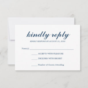 Sencilla y elegante boda de escritura RSVP Azul de