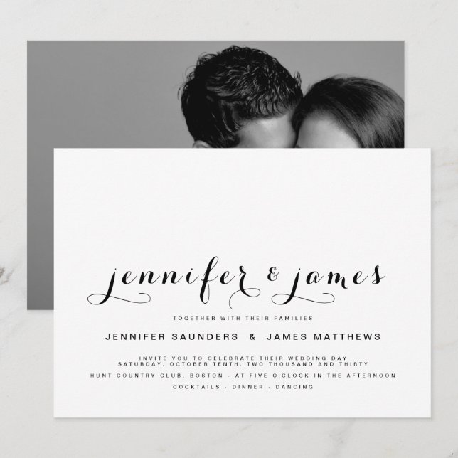 Sencilla y elegante escritura de foto invitación a (Anverso / Reverso)