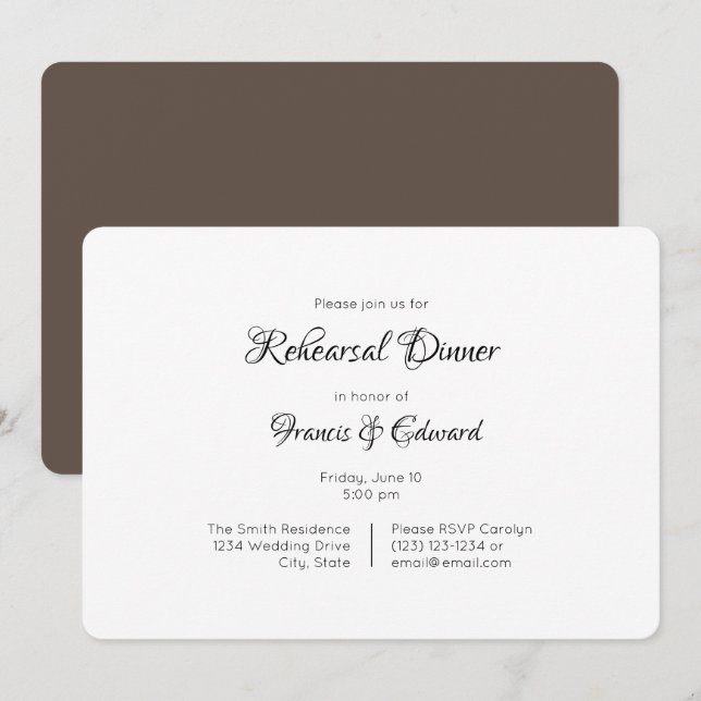 Sencilla y elegante invitación a cenar (Anverso / Reverso)