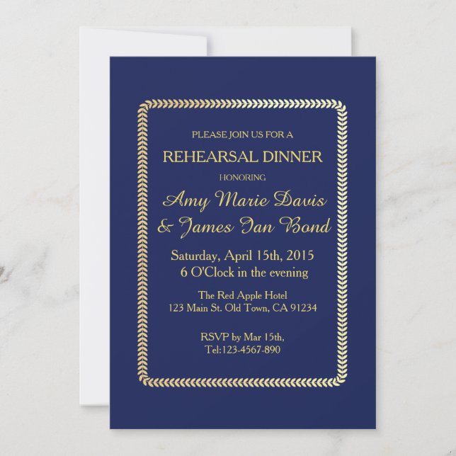 Sencilla y elegante invitación a cenar con el azul (Anverso)