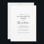 Sencilla y elegante invitación a la fiesta de la s<br><div class="desc">Esta sencilla y elegante invitación a la soltera es perfecta para su moderna fiesta de soltera minimalista en blanco y negro. El diseño presenta un tipo de letra contemporáneo mínimo acompañado de caligrafía formal. ¡Manténgalo como está,  o elige personalizarlo con tu propia obra de arte o fotos!</div>