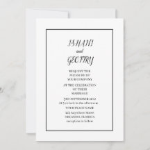 Sencilla y elegante invitación de boda en negro y 