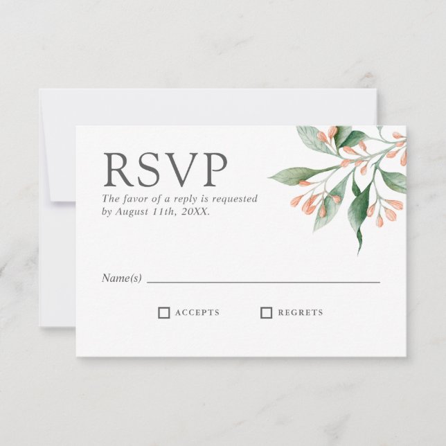 Sencilla y elegante tarjeta de RSVP de boda floral (Anverso)