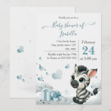 Sencilla y linda invitación de baby shower de cebr