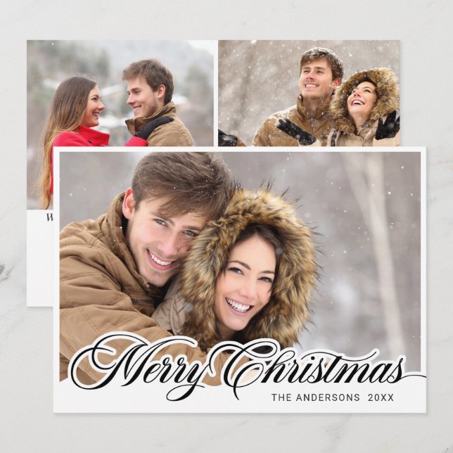 Sencillamente Elegante Feliz Navidad 3 Fotos Salud (Anverso / Reverso)