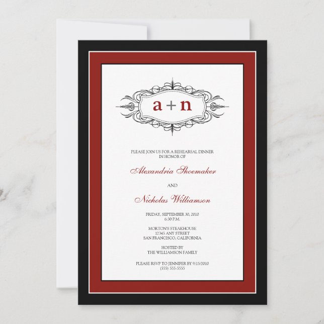 Sencillamente elegante invitación a cenar (rojo) (Anverso)