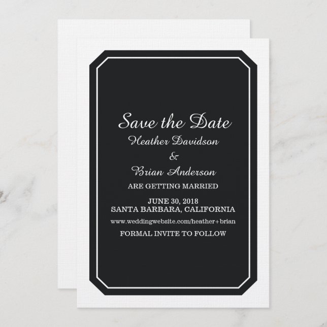 Sencillamente elegante negro Guardar la invitación (Anverso / Reverso)