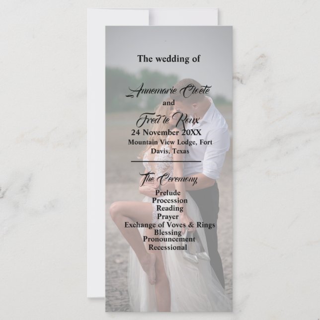 Sencillamente Elegante Typografía Programa de Boda (Anverso)