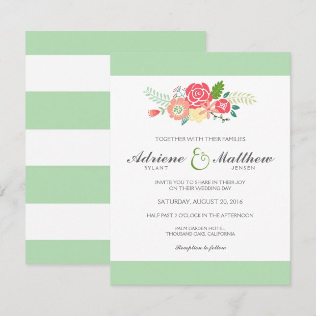 Sencillamente Invitación a la boda de Floral y de  (Anverso / Reverso)