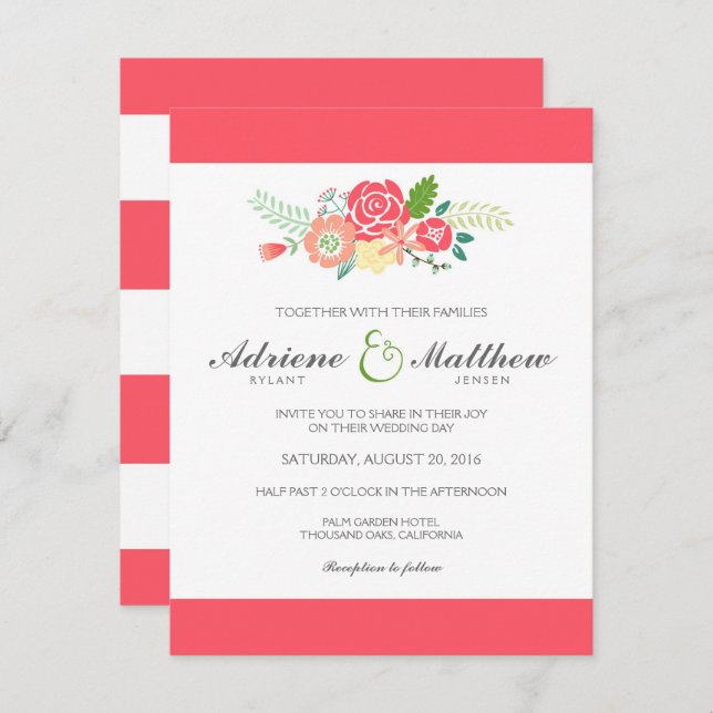 Sencillamente Invitación a la boda de Floral y de  (Anverso / Reverso)
