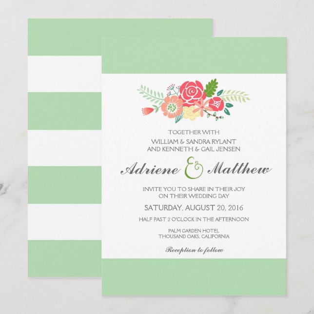 Sencillamente Invitación a la boda de Floral y de  (Anverso / Reverso)
