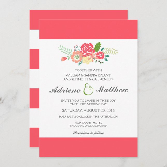Sencillamente Invitación a la boda de Floral y de  (Anverso / Reverso)