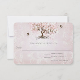 Sencillamente Pink Heart Leaf Tree Wedding RSVP