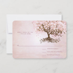 Sencillamente Pink Heart Leaf Tree Wedding RSVP