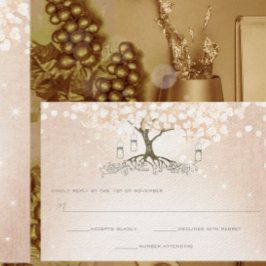 Sencillamente Pink Heart Leaf Tree Wedding RSVP