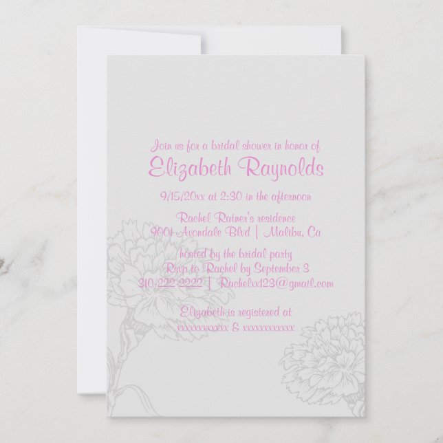 Sencillas invitaciones a la ducha de novias rosada (Anverso)