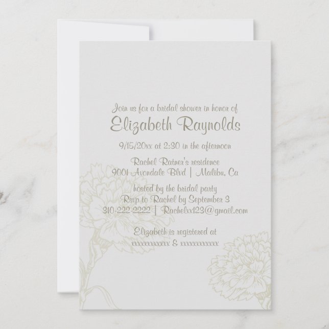 Sencillas invitaciones a la ducha marfileña (Anverso)