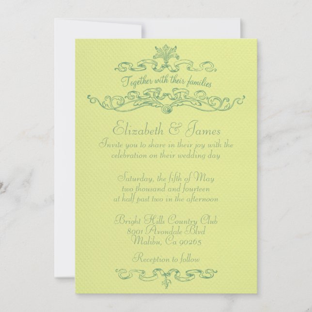 Sencillas Invitaciones De Boda Amarilla Y Verde De (Anverso)