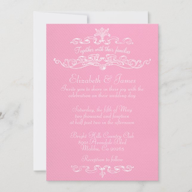 Sencillas Invitaciones De Boda Blanca Y Rosa De Lu (Anverso)