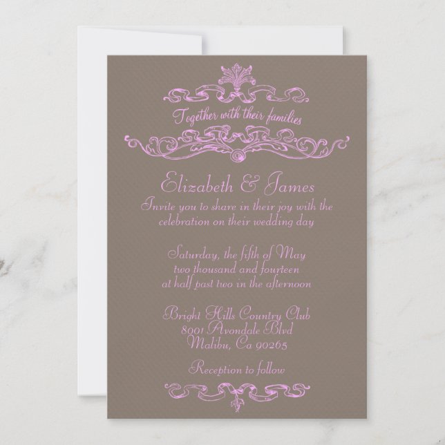Sencillas Invitaciones De Boda Rosa Y Marrón De Lu (Anverso)