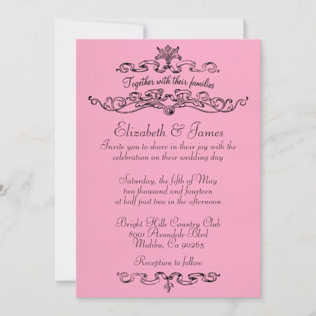 Sencillas Invitaciones De Boda Rosa Y Negra De Luj (Anverso)
