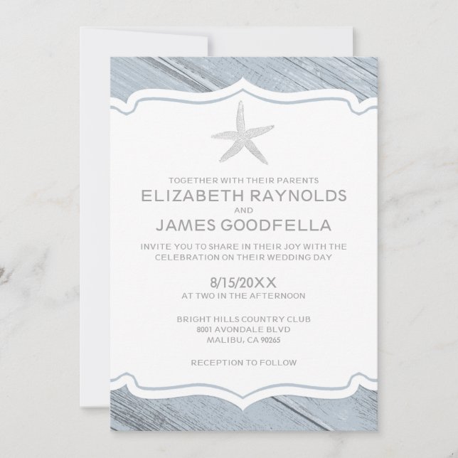 Sencillas invitaciones de boda Starfish Beach (Anverso)