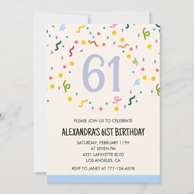 Sencillas invitaciones de cumpleaños 61 Confetti M (Anverso)