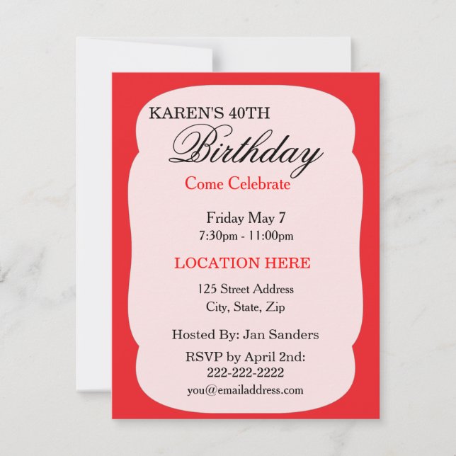 Sencillas invitaciones para fiestas de cumpleaños  (Anverso)