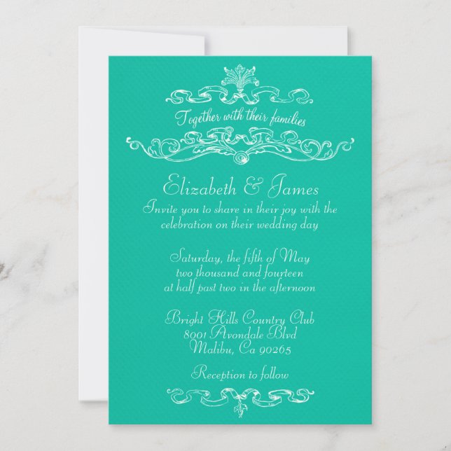 Sencillas invitaciones turquesa de bodas de lujo (Anverso)
