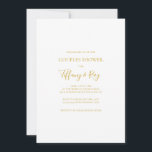 Sencillas Parejas De Oro Elegante Invitación A La<br><div class="desc">Esta sencilla y elegante invitación a la ducha de las parejas de oro es perfecta para su moderna ducha minimalista en pareja de oro y blanco. El diseño presenta un tipo de letra oro contemporáneo mínimo acompañado de caligrafía formal. ¡Manténgalo como está, o elige personalizarlo con tu propia obra de...</div>
