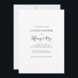 Sencillas Parejas Elegantes Invitación A La Ducha<br><div class="desc">Esta sencilla y elegante invitación a la ducha de parejas es perfecta para su evento moderno en blanco y negro minimalista. El diseño presenta un tipo de letra contemporáneo mínimo acompañado de caligrafía formal. ¡Manténgalo como está,  o elige personalizarlo con tu propia obra de arte o fotos!</div>