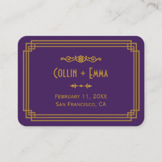 Sencillas tarjetas de plaza de Boda morado Art Dec