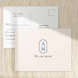 Sencillas tarjetas postales RSVP de Iniciales Mode