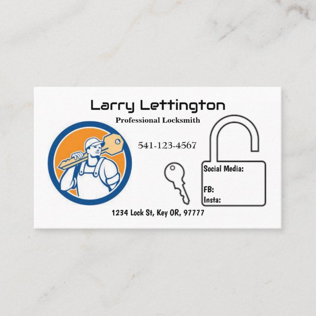 Sencillas tarjetas profesionales de locksmith (Anverso)