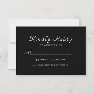 Sencillas tarjetas RSVP de la boda negra en un gui