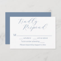 Sencillas tarjetas RSVP de matrimonio azul turbio