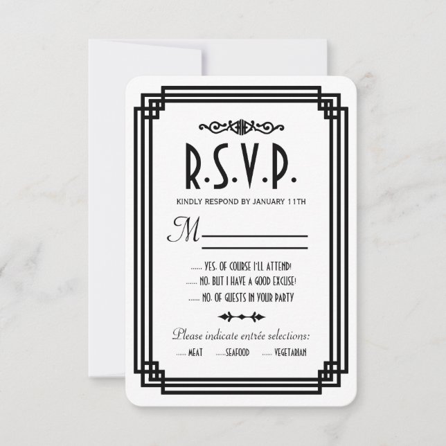 Sencillas tarjetas RSVP de matrimonio en blanco y  (Anverso)