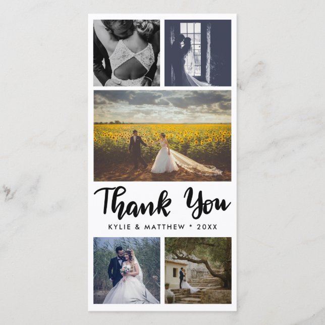 Sencillo Agradecimiento de Bodas de Cinco Fotos (Anverso)