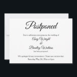 Sencillo, Anuncio de Boda Aplazada Elegante<br><div class="desc">Aquí hay una tarjeta elegante y sencilla para notificar a sus invitados si se hace necesario cambiar la fecha de su boda. Utilice los campos de plantilla para agregar sus datos personales y hacer que este diseño único y moderno sea suyo. El fondo blanco se puede cambiar a cualquier color...</div>