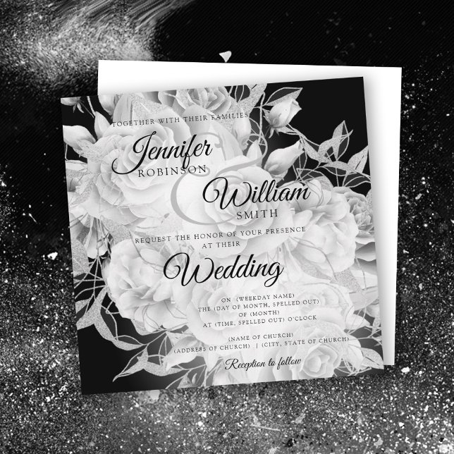 Sencillo Boda floral elegante en blanco y negro (Subido por el creador)